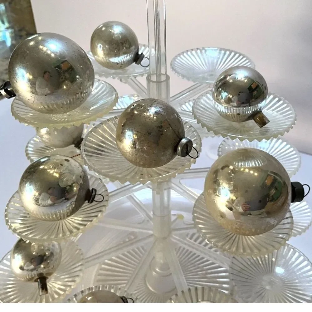 12 vintage silver Christmas balls; different sizes - Shiny Brite must see